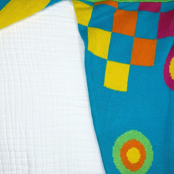 Vintage 80s/90s? I.B. Diffusion cotton blend funky blue mock neck sweater size M - Picture 11 of 14